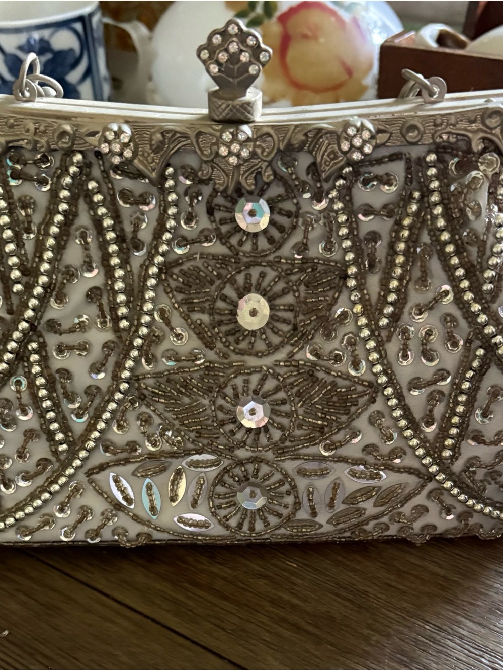 Embellished Ivory Beaded Evening Clutch